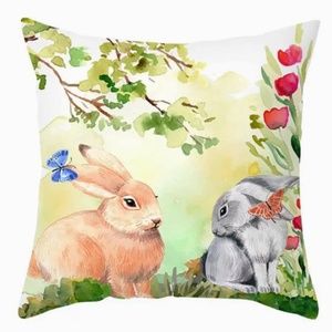 NEW EASTER BUNNIES EASTER/SPRING/NURSERY LINEN PILLOW COVER 17.7" X 17.7"